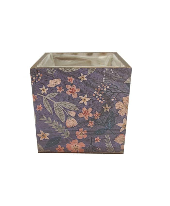 Immagine e commerce Cassetta legno portafiori quadrata blu decoro floreale cm 12x12 h12