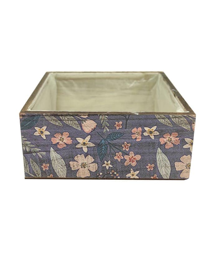 Immagine e commerce Cassetta legno portafiori quadrata blu decoro floreale cm 21x21 h9