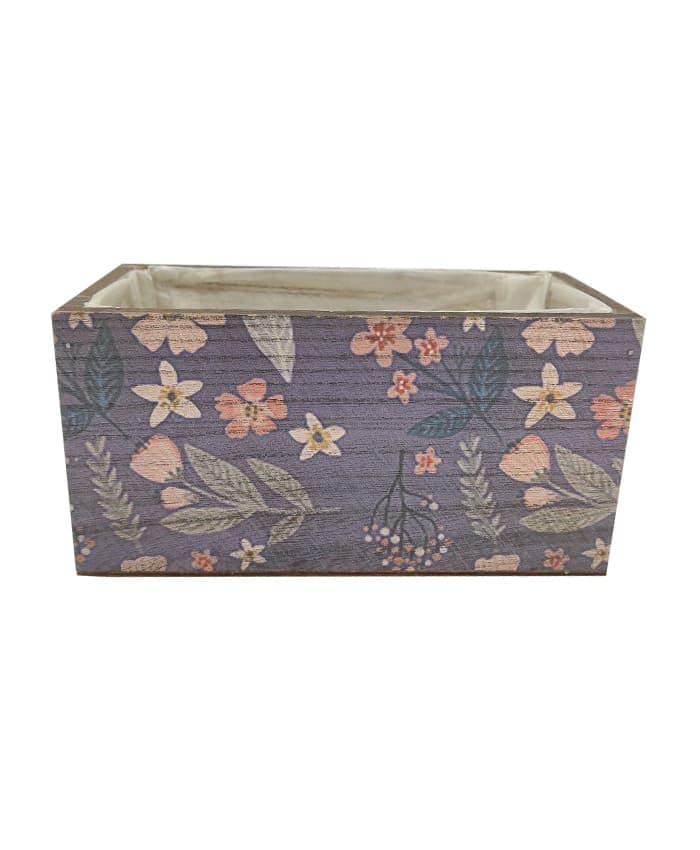 Immagine e commerce Cassetta legno portafiori rettangolare blu decoro floreale cm 22x12 h12