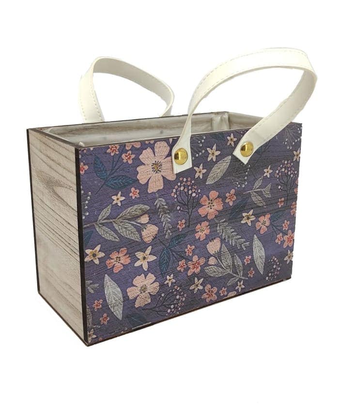 Immagine e commerce Cassetta portafiori rettangolare blu decoro floreale forma borsetta cm 26x13 h18