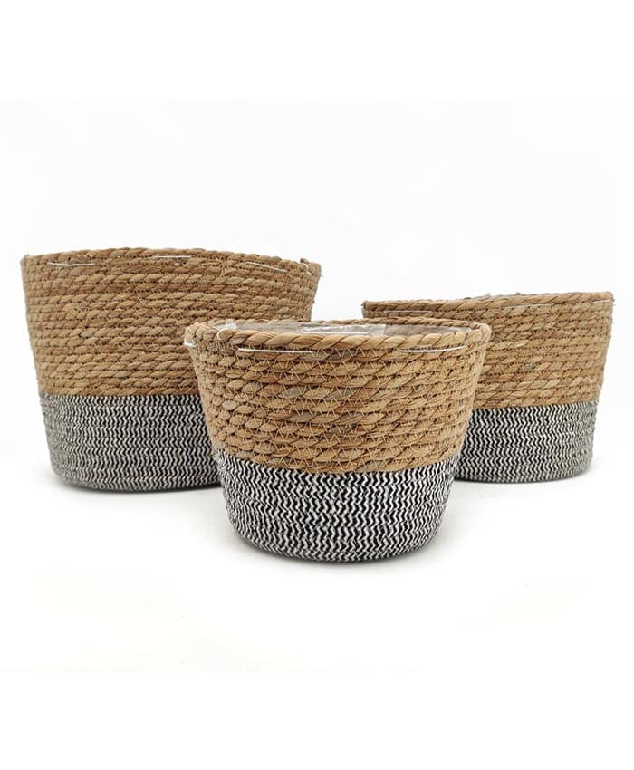 Immagine e commerce Serie 3 cesti cachepot tessuto grigio fibre mais diametro cm 23-26-30