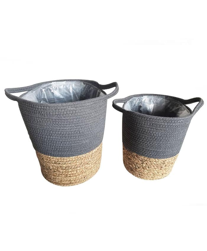 Immagine e commerce Serie 2 cesti tessuto grigio fibre mais con manici diametro cm 25-30