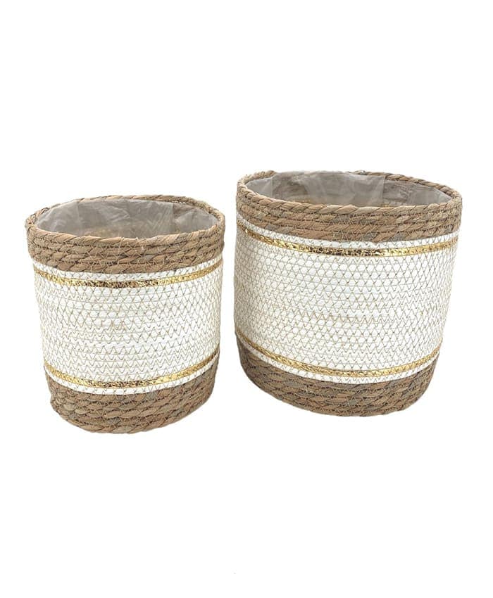 Immagine e commerce Serie 2 cesti in fibre vegetali rifiniture oro per piante vaso 18-22 cm