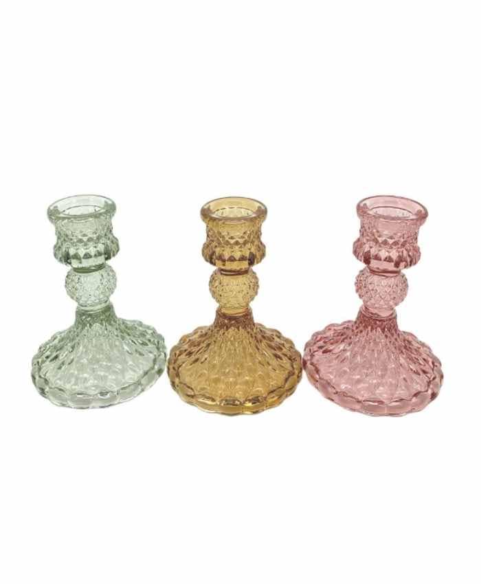 Immagine e commerce Serie 3 portacandele vetro colorato stile art deco altezza 10 cm