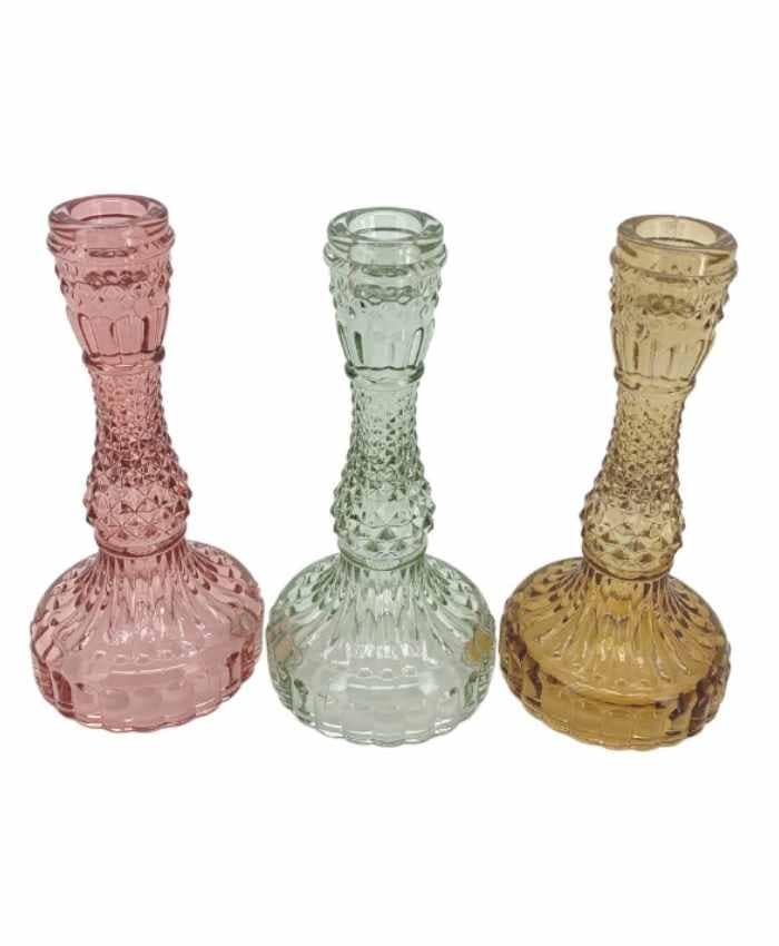 Set 3 Portacandele In Vetro Rosa | Reversibili Per Tealight E Candele Coniche | Eleganti