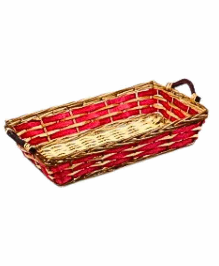 Cesto per confezioni Natale rettangolare con manici Rosso con bordo vimini cm 52x34 h12-immagine-1