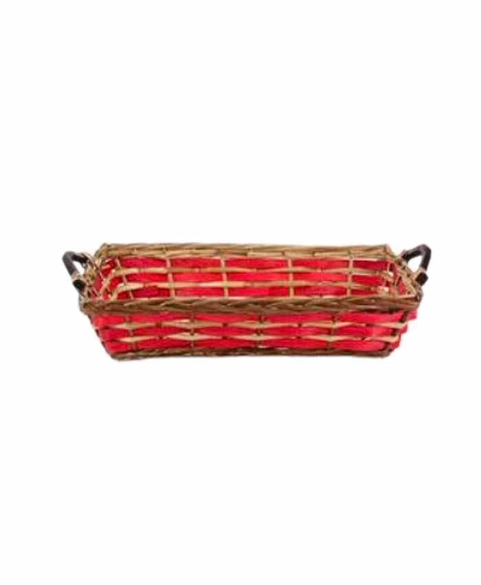 Immagine-e-commerce-Cesto per confezioni Natale rettangolare con manici Rosso con bordo vimini cm 52x34 h12