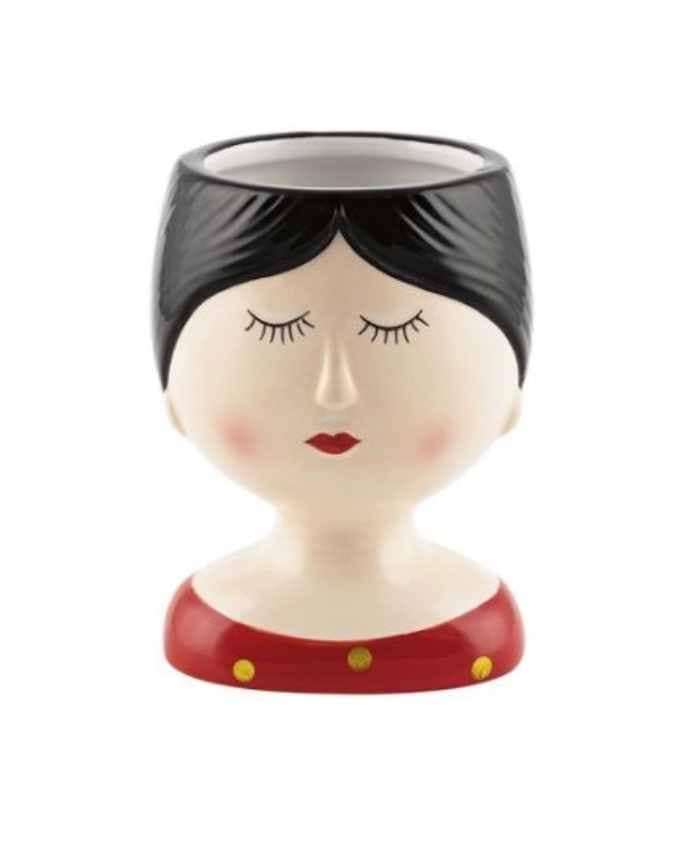 Immagine e commerce Portavaso busto donna in ceramica con capelli legati e vestito rosso alto 10 cm