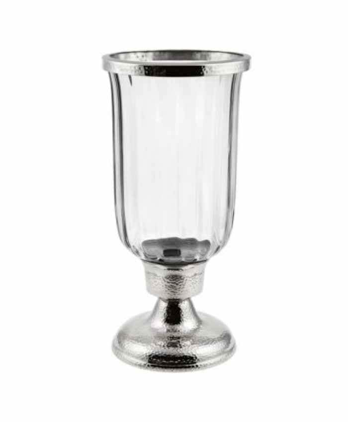 Immagine e commerce Portacandele vetro baccellato base metallo argentato martellato cm 18 h33