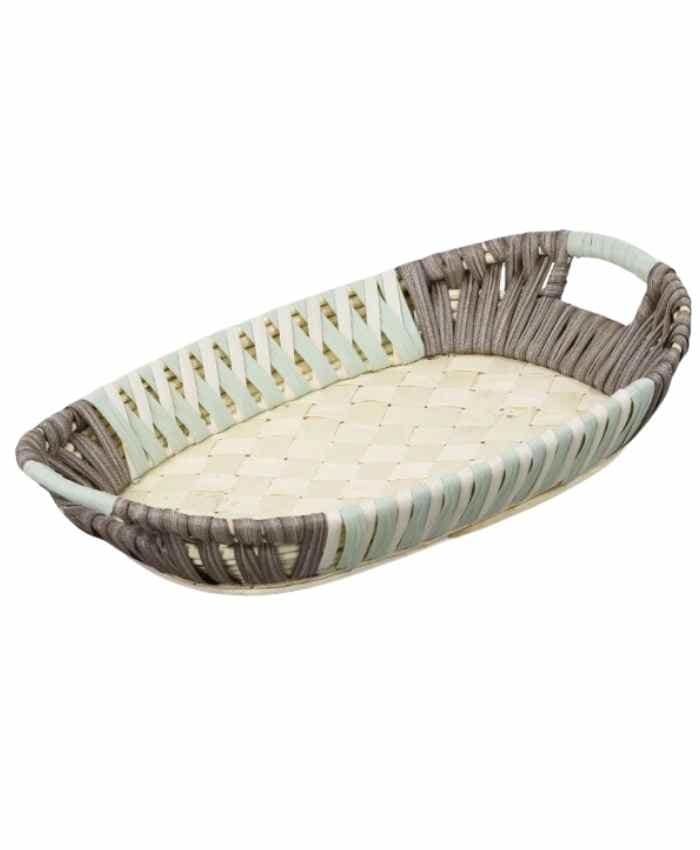 Immagine e commerce Cesto per confezioni Natale moderno con intreccio bianco e grigio ovale cm 55x39 h 9