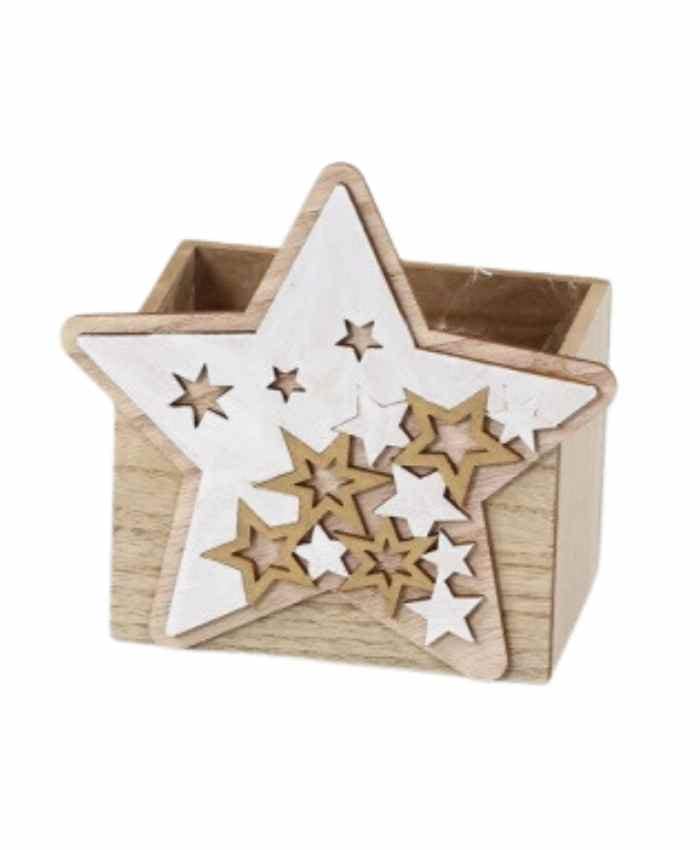 Immagine-e-commerce-Cesto confezione contenitore in legno sagoma Stella con Fiocchi Neve cm 15x9 h 14
