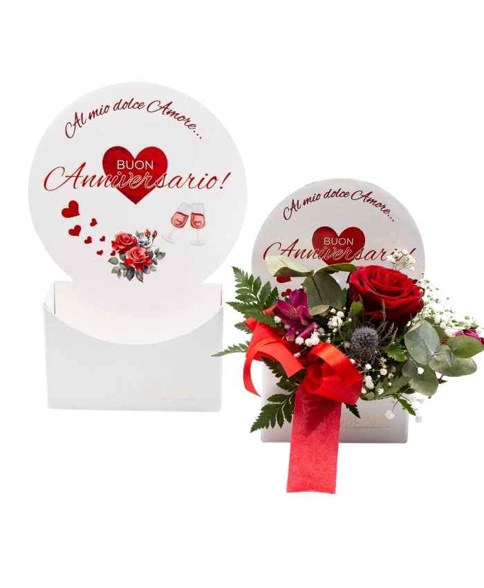 Dedicaflò 24 cm flowebox con dedica Anniversario Amore 4 pz - immagine 2
