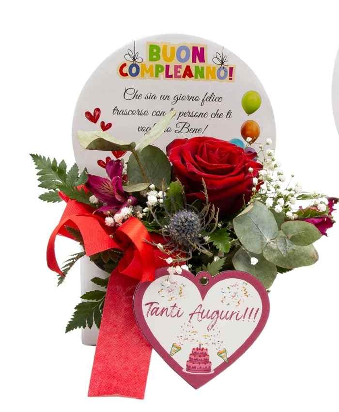 Dedicaflo 31 cm flowerbox con dedica Buon Compleanno - immagine 3
