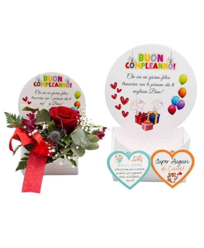 Dedicaflo 31 cm flowerbox con dedica Buon Compleanno - immagine 4