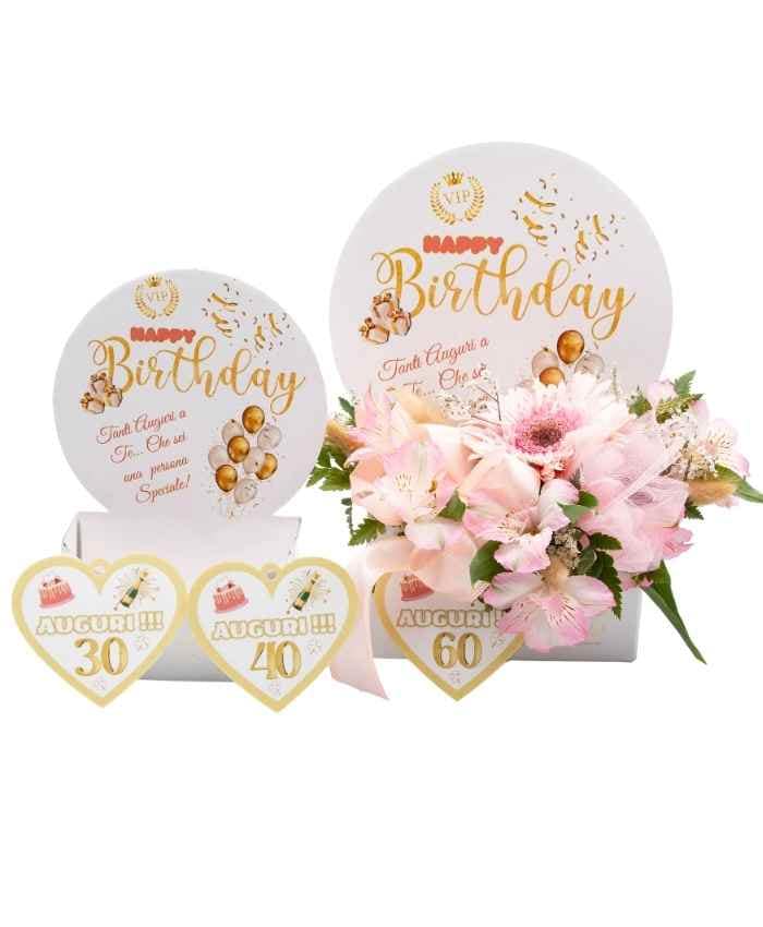 Dedicaflo 24 cm flowerbox con dedica Happy Birthday - immagine 2