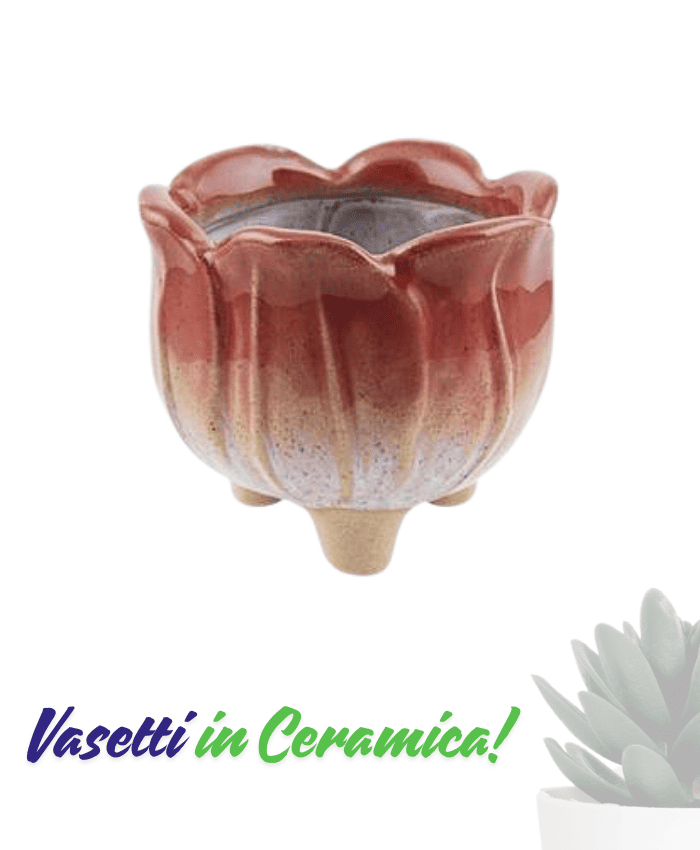 Immagine e commerce Vasetto ceramica rosso design petali con piedini diametro 8 cm