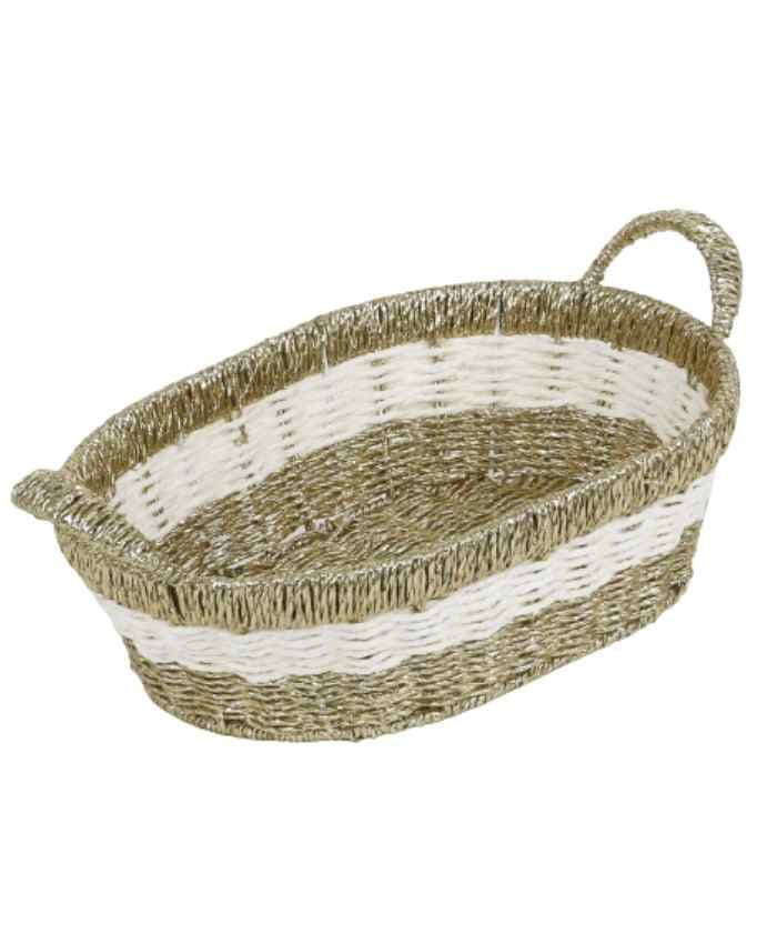 Immagine e commerce Cesto confezionamento ovale Natale in corda bicolore bianco e rosso cm 38x28 h 12