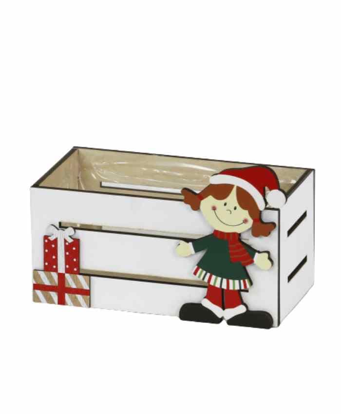 Immagine e commerce Cesto confezione in legno cassetta bianca con gnomo cm 19x10 h 8