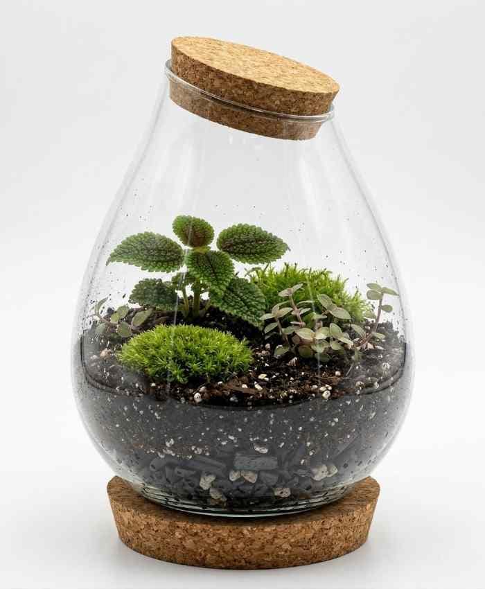 Vaso vetro con tappo sughero a forma di goccia per terrarium diametro 19 cm - immagine 2