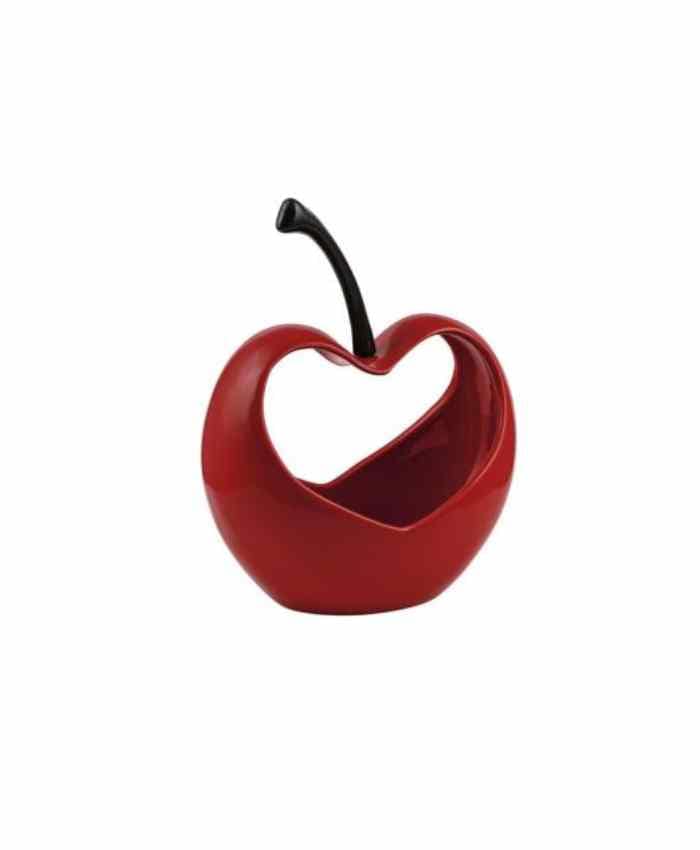 Vaso in ceramica a forma di ciliegia alto 13 cm-Rosso