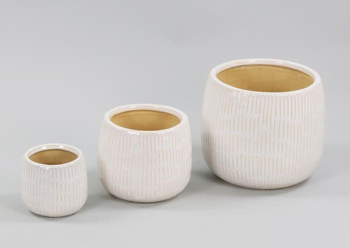 Serie 3 Portavasi da interno eleganti in ceramica righe verticali cm  13-21-28
