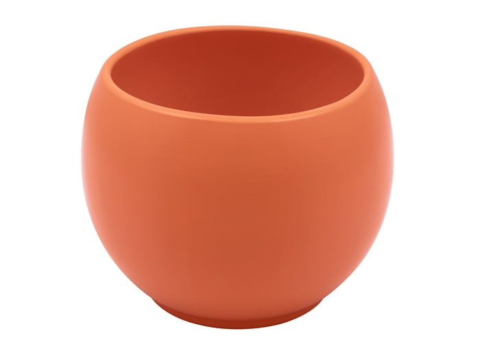 Vaso a sfera in ceramica dipinto a mano con decoro arancio terra di Siena.  Altezza 22 cm. – Ceramiche Il Volo