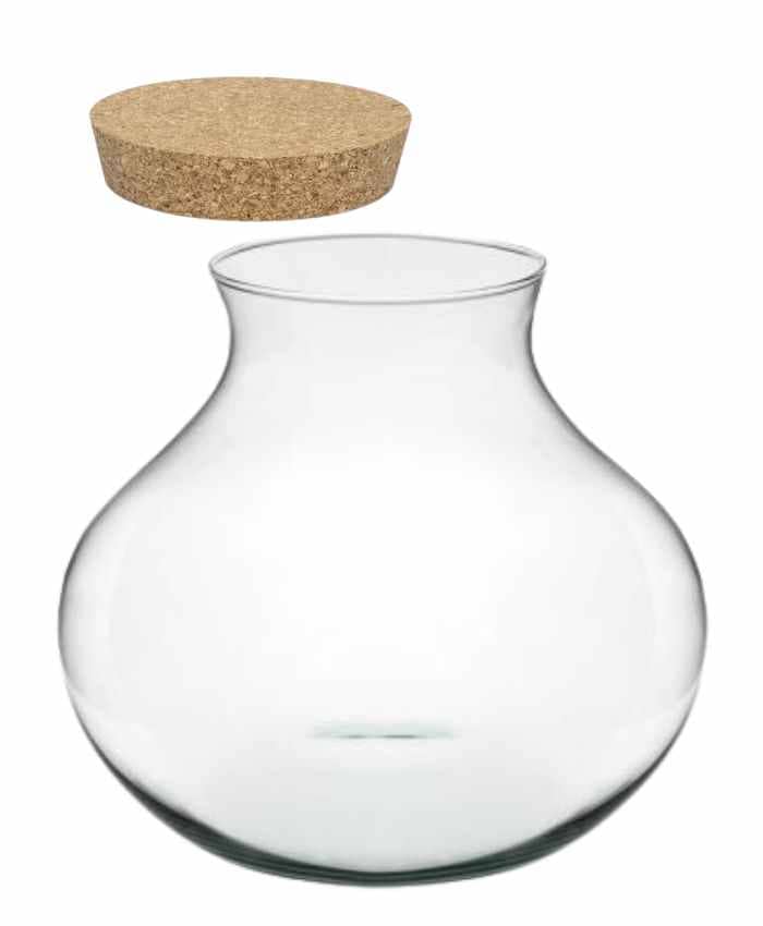 Vaso in vetro a forma di Orcio con tappo sughero per Terraium alto 24 cm