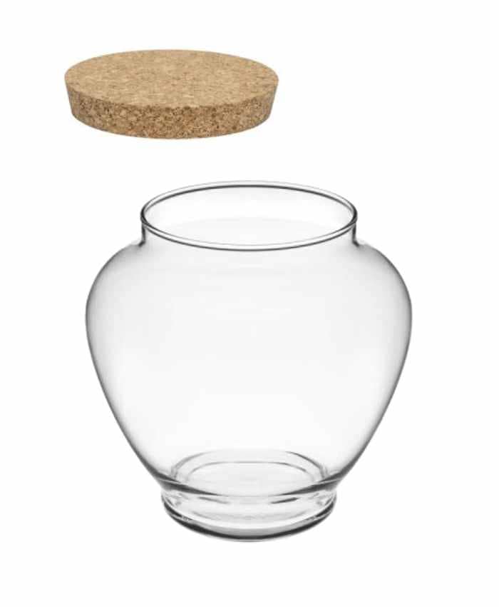 Vaso in vetro a forma di Orcio con tappo sughero per Terraium alto 16 cm  diametro 13
