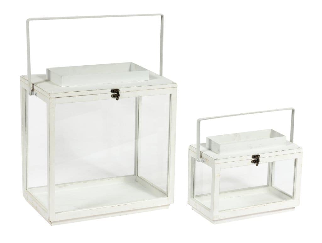 Immagine e commerce Serie 2 lanterne in legno bianche rettangolari comignolo ampio cm 30-58