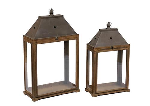 Immagine e commerce Serie 2 lanterne legno metallo rettangolari strette alte 60-86 cm