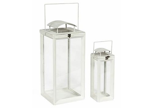 Immagine e commerce Serie 2 lanterne in legno bianco tetto curvo metallo alte 52 84 cm