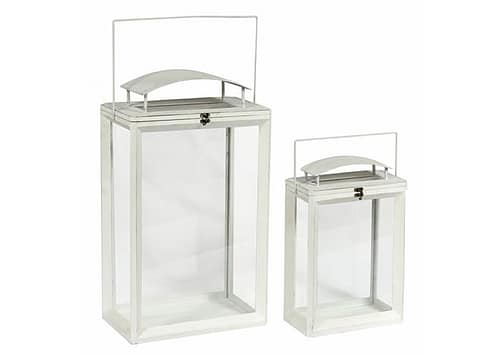 Immagine e commerce Serie 2 lanterne legno bianche rettangolari tetto curvo alte 52 84 cm