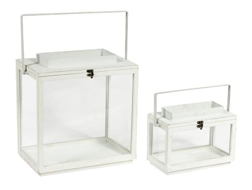 Immagine e commerce Serie 2 lanterne in legno bianche rettangolari comignolo ampio cm 30-58