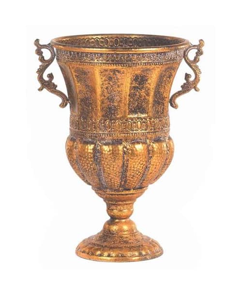 Immagine e commerce Calice stile medici in metallo oro antico baccellata scannelata manici arricciati alto 37 cm