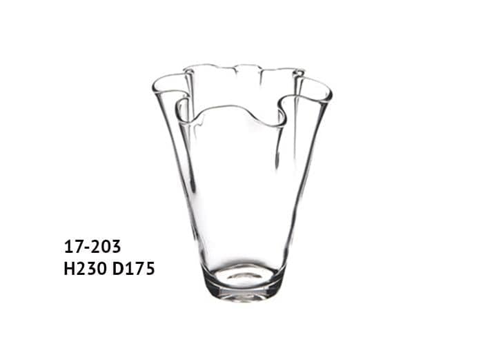 Vaso vetro elegante con orlo ondulato alto 23 cm