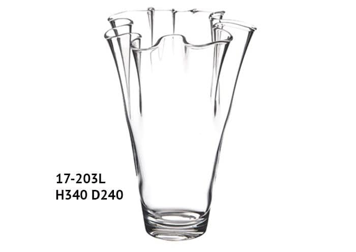Vaso vetro elegante con orlo ondulato alto 34 cm