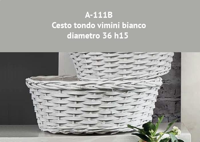 Cesto tondo vimini bianco diametro 38 h15 cm - Cesti vimini bianco