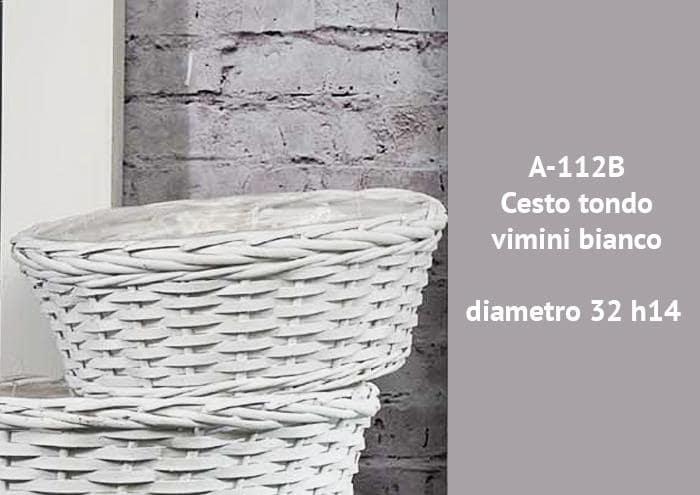 Cesto tondo vimini bianco diametro 32 h14 cm - Cesti vimini bianco