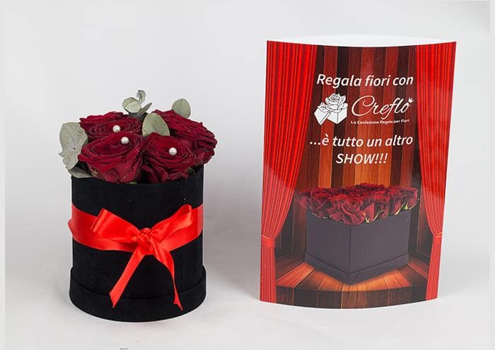 Waveflo' Prestige small luxury edition scatola per fiori fatta a mano cm 16 alcantata nero 2