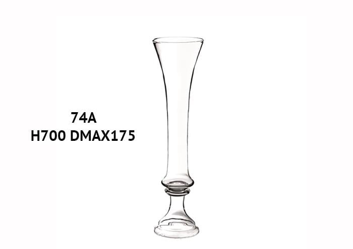 Vaso alto vetro piede lavorato diametro 17 altezza 70 cm