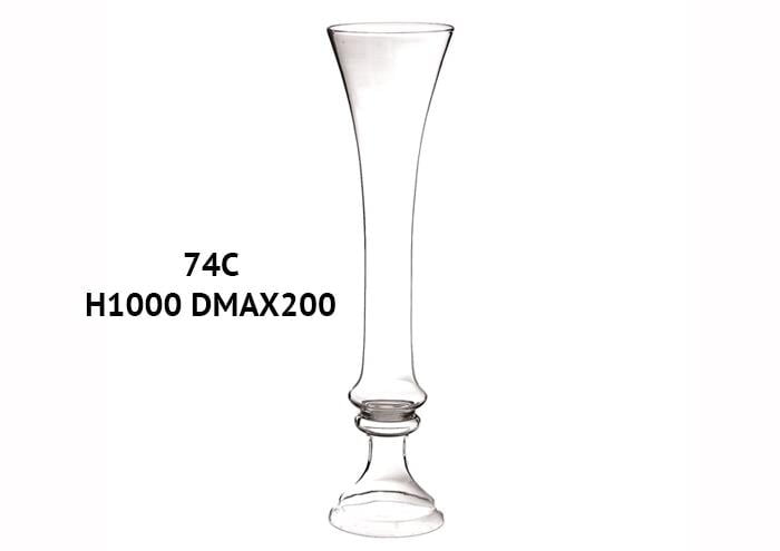 Vaso alto vetro piede lavorato diametro 20 altezza 100 cm