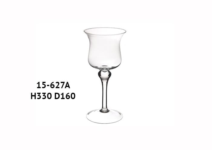 Calice vetro porta candela con gambo sagomato diametro 16 alto 33 cm