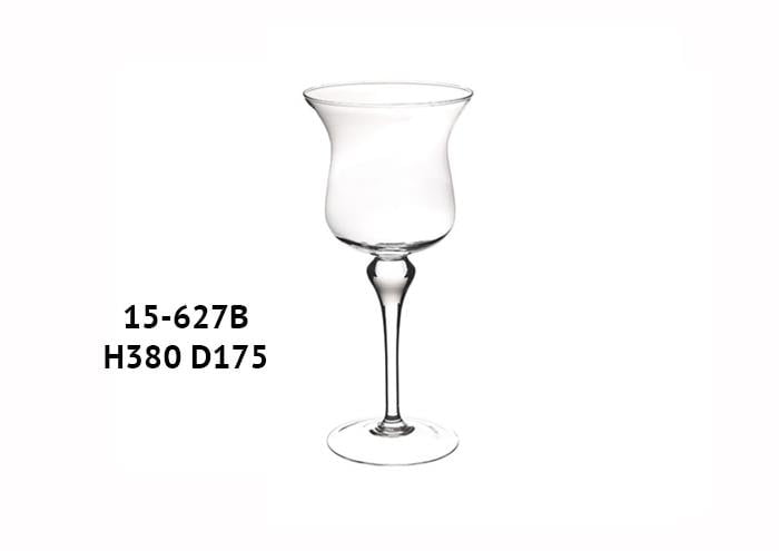Calice vetro portacandele con gambo sagomato diametro 17 alto 38 cm