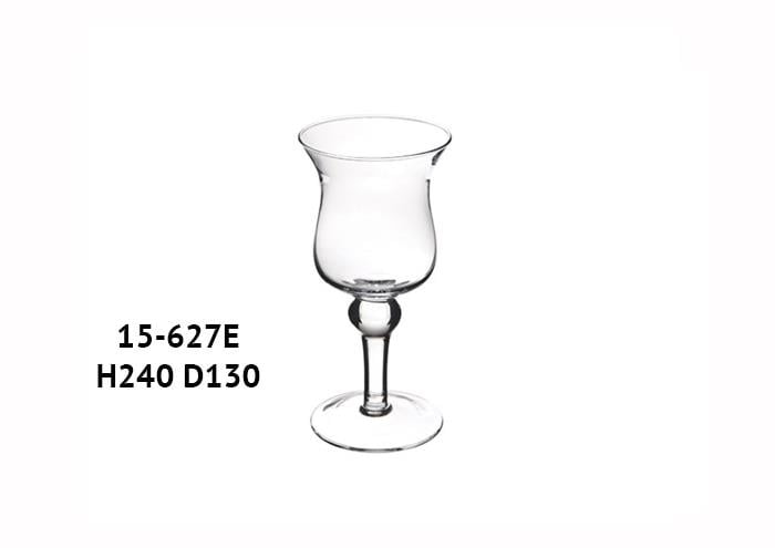 Calice vetro porta candela con gambo sagomato diametro 13 alto 24 cm
