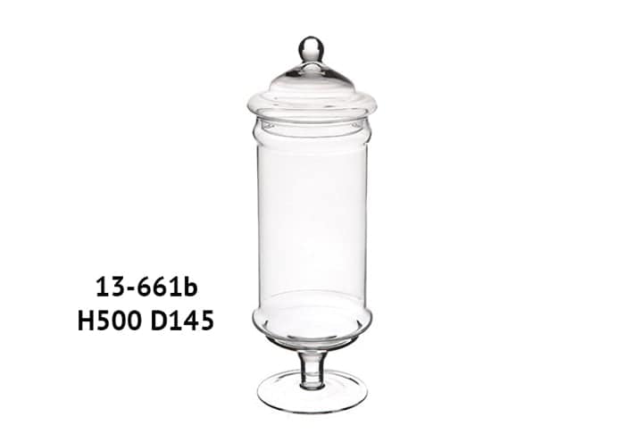 Bomboniera in vetro alzata cilindro con tappo diametro 14 alta 50 cm