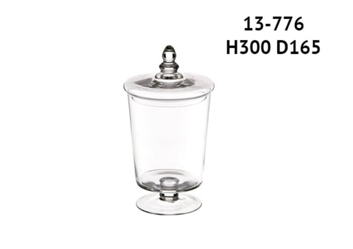 Bomboniera vetro forma cilindrica con piede diametro 16 alta 30 cm