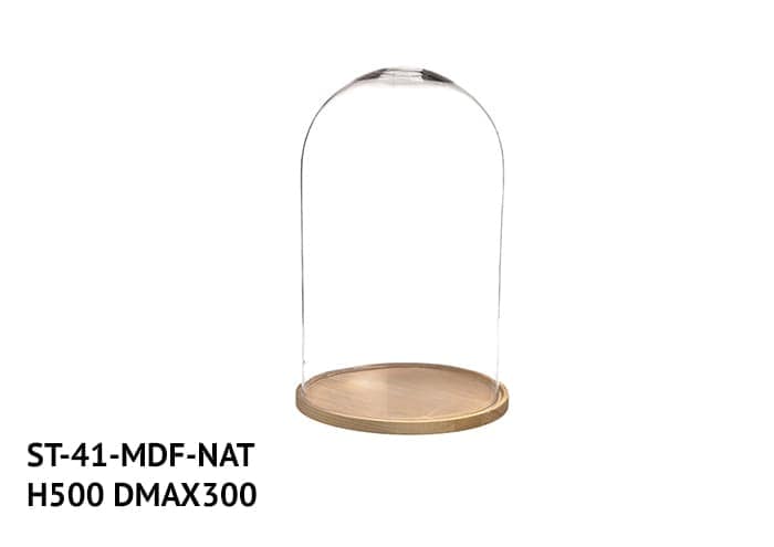 Cupola vetro base mdf naturale diametro 30 altezza 50 cm