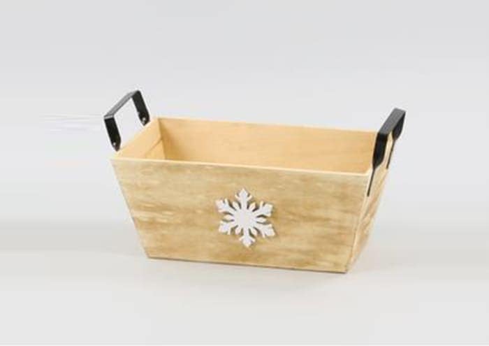Immagine e commerce Cesto legno naturale manici ferro e fiocco neve cm 35x19 h16