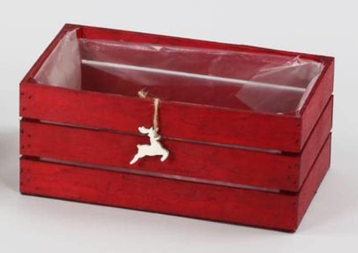 Immagine e commerce Cassetta legno rosso decoro renna per 2 piante vaso 12
