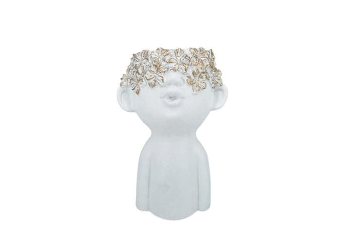 Immagine e commerce Testa portafiori viso bimbo foglie oro con busto h18 cm